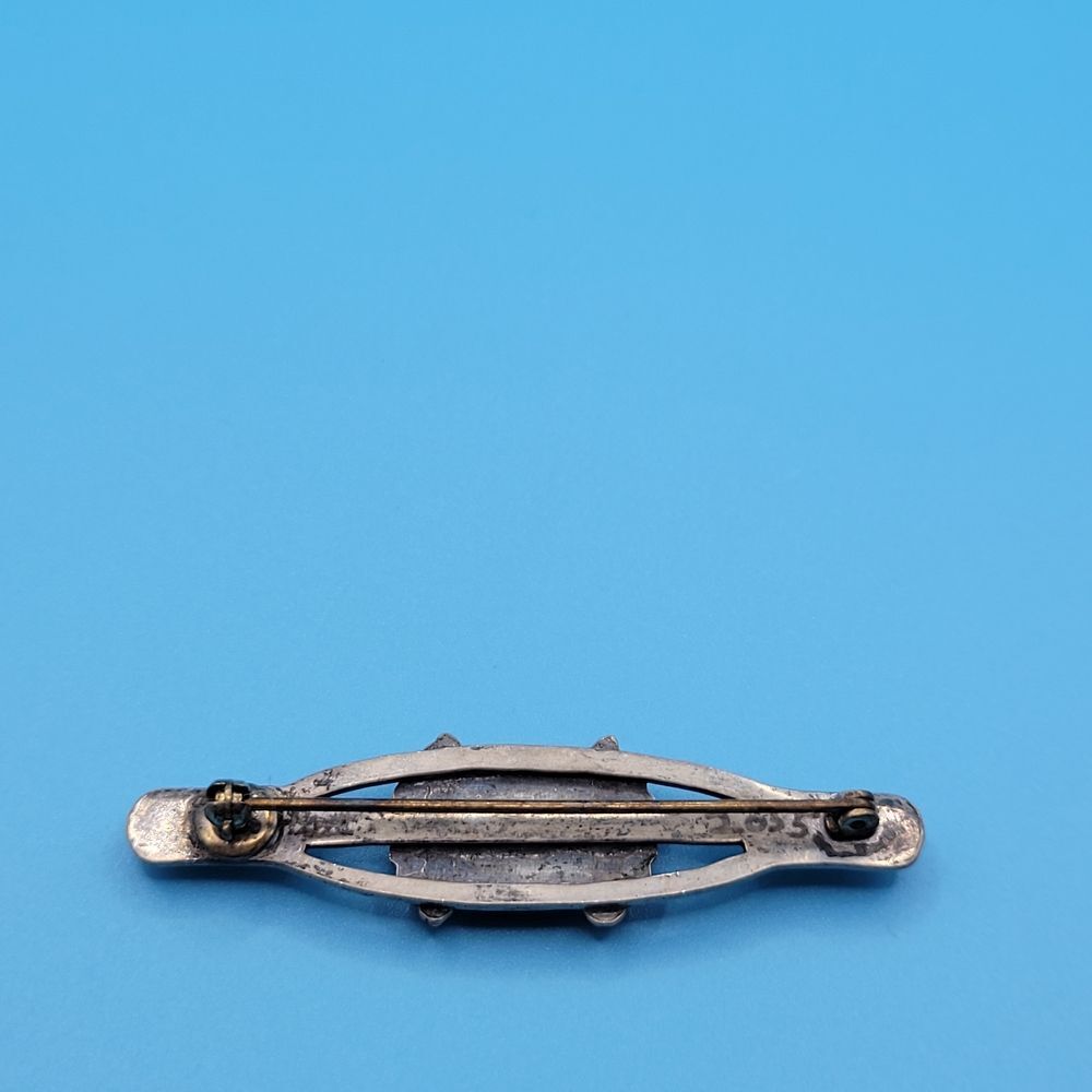 Vintage Sterling Silver 2055 Turquoise Medium Long Oval Brooch - Picture 12 of 12